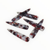 12×55 mm Red/Grey/White Tortoise Long Teardrop, One-Hole Sew-On Acrylic Resin Gem (Sold in Pairs)
